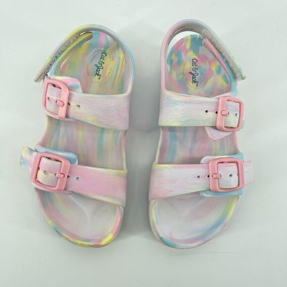 Cat & Jack Ade Girls Size 11 EVA Pastel Multicolor Double Strap Footbed Sandals - Picture 3 of 15